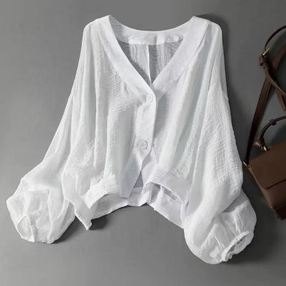 Dame cropped bluse i hør