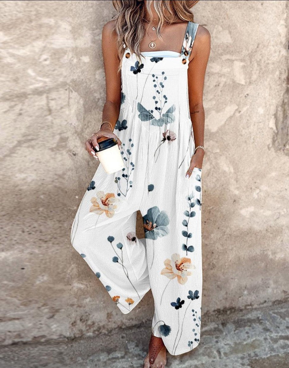 Dame jumpsuit med blomsterprint og brede ben