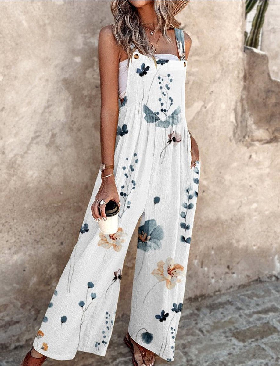 Dame jumpsuit med blomsterprint og brede ben
