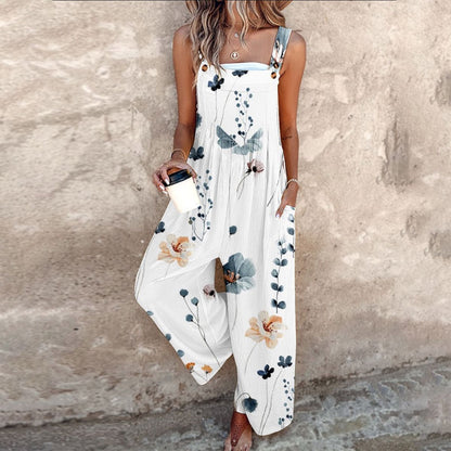 Dame jumpsuit med blomsterprint og brede ben
