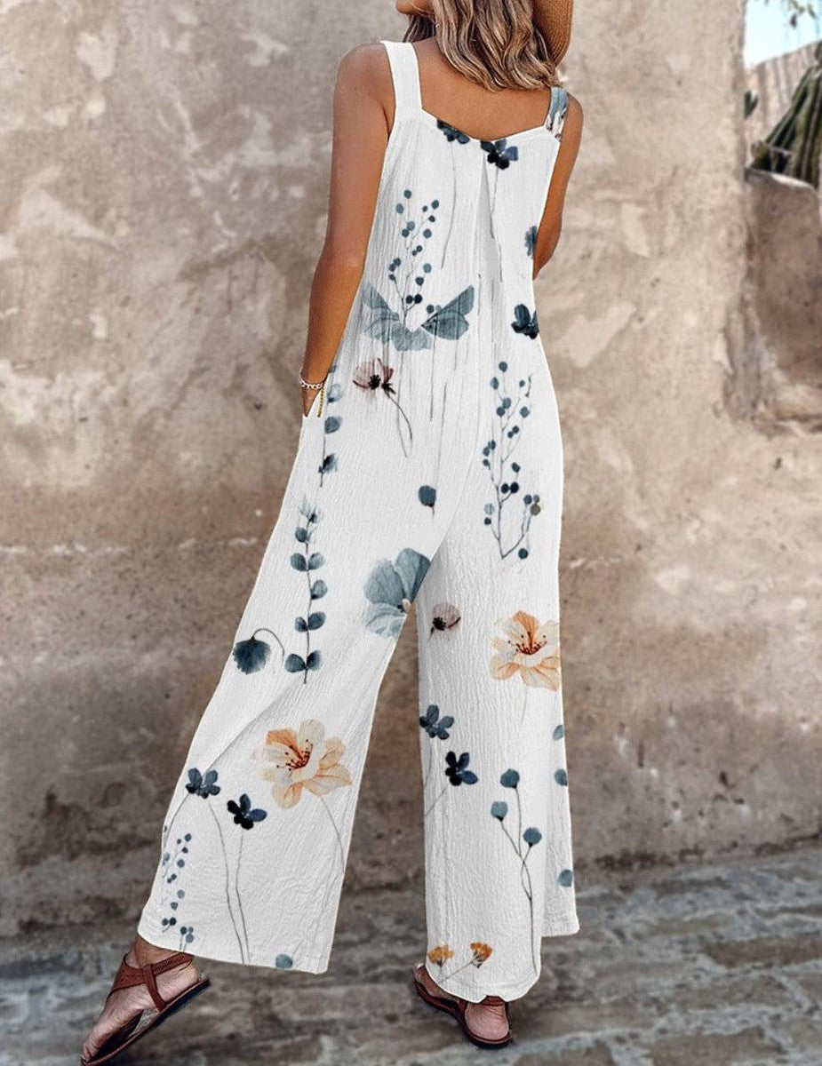 Dame jumpsuit med blomsterprint og brede ben