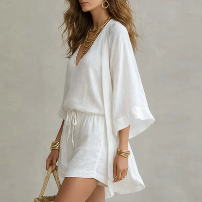Dame linned loungewear sæt i tre dele