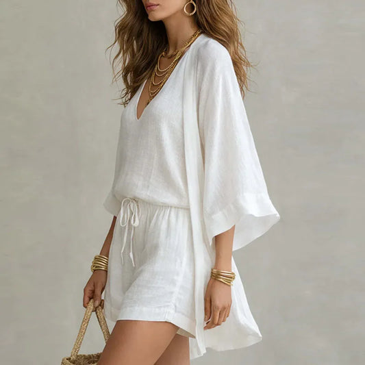 Dame linned loungewear sæt i tre dele