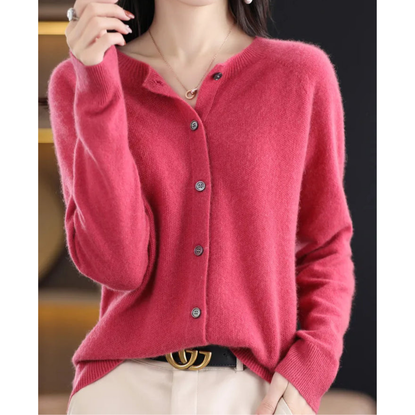 Dame O-hals Cardigan med Elegant Design