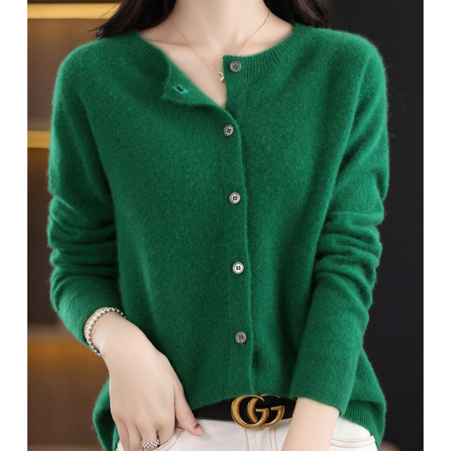 Dame O-hals Cardigan med Elegant Design