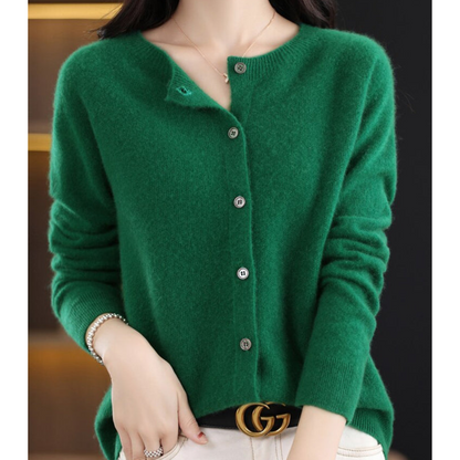 Dame O-hals Cardigan med Elegant Design
