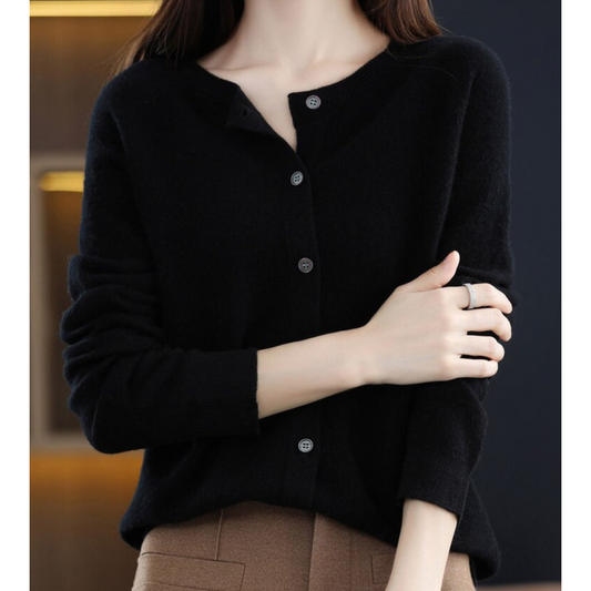Dame O-hals Cardigan med Elegant Design
