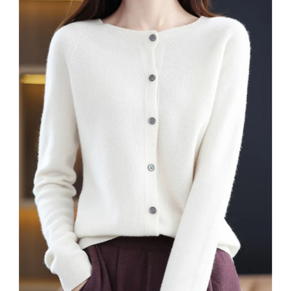 Dame O-hals Cardigan med Elegant Design