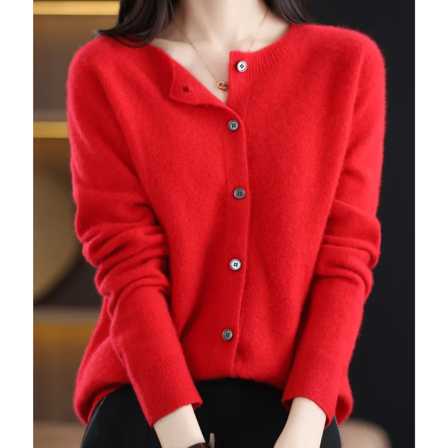 Dame O-hals Cardigan med Elegant Design