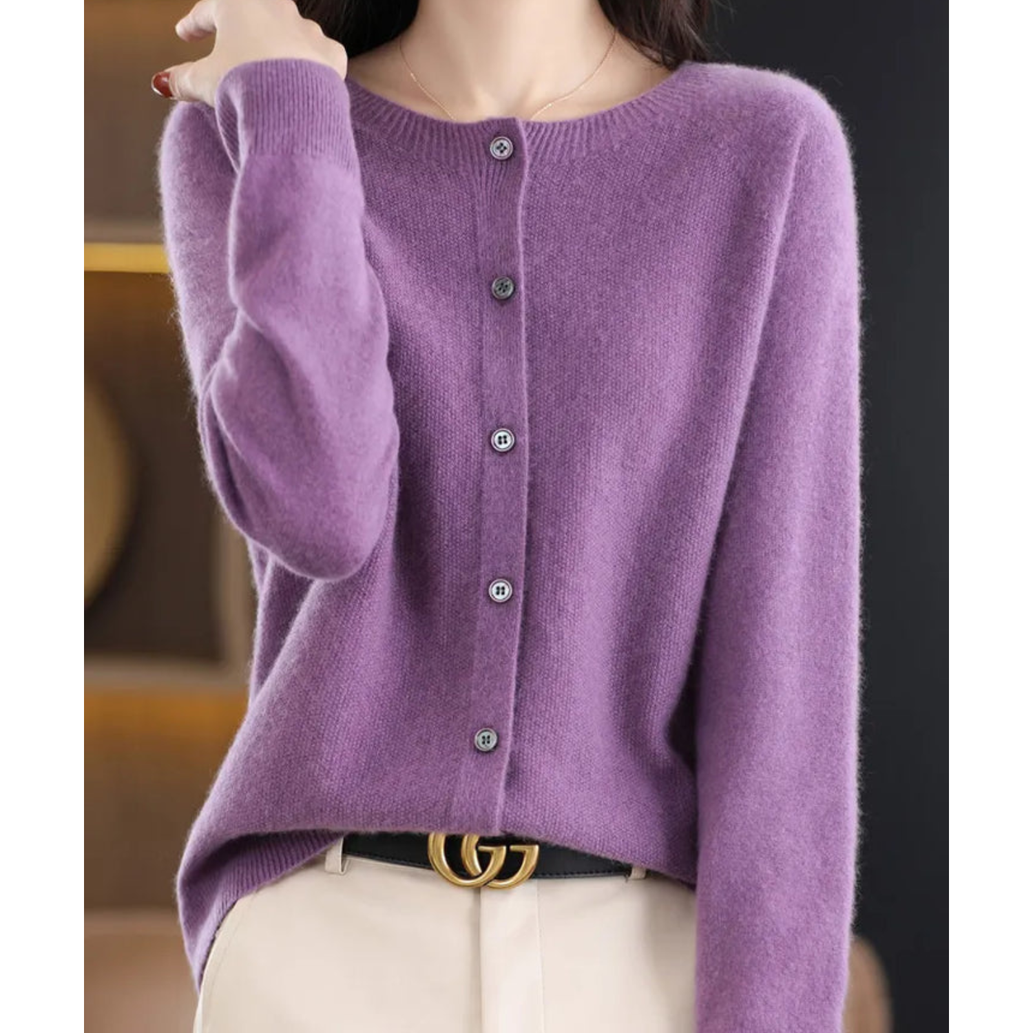 Dame O-hals Cardigan med Elegant Design