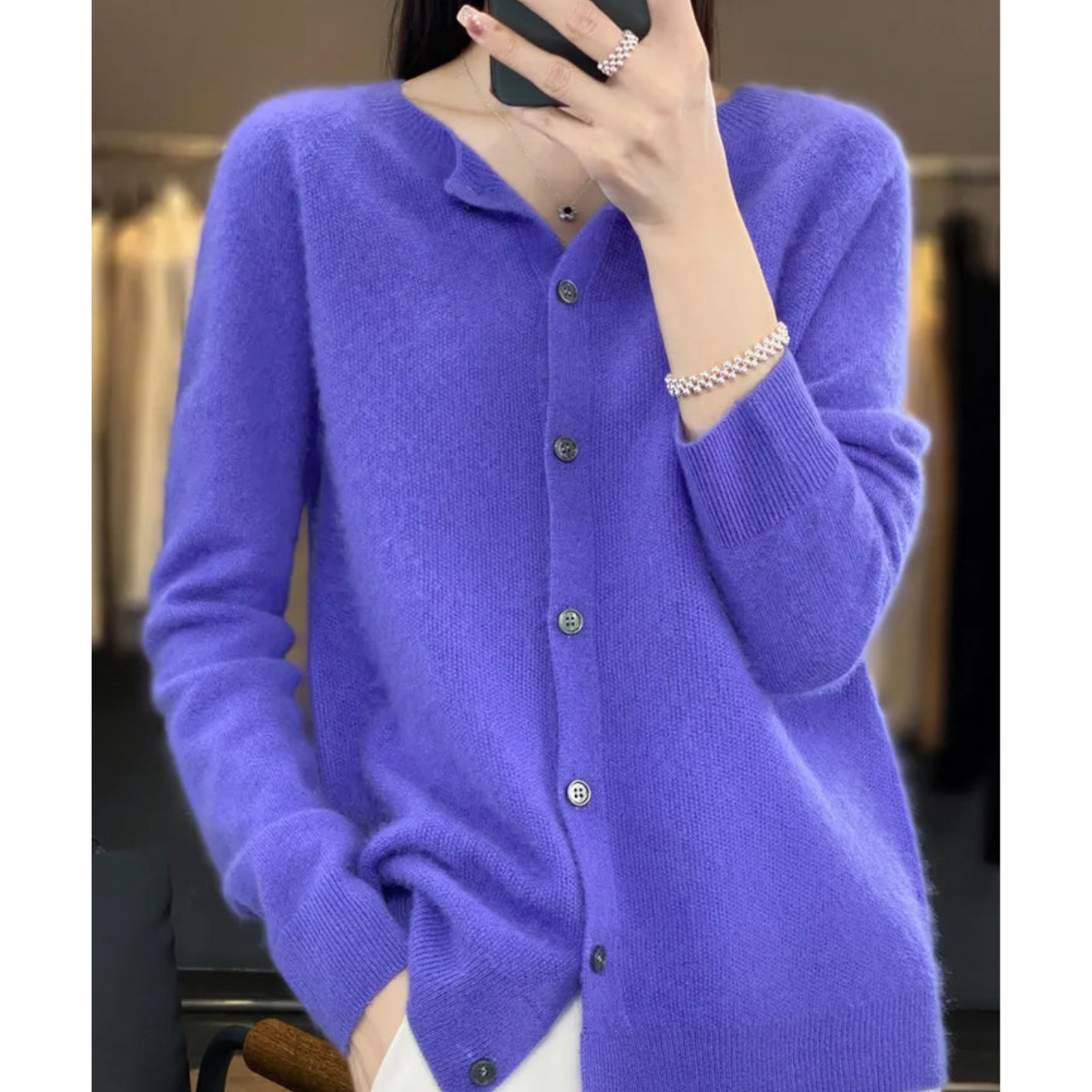 Dame O-hals Cardigan med Elegant Design
