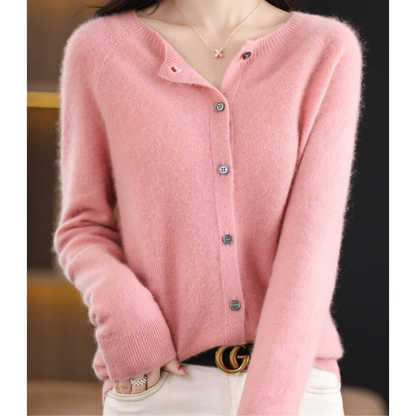 Dame O-hals Cardigan med Elegant Design