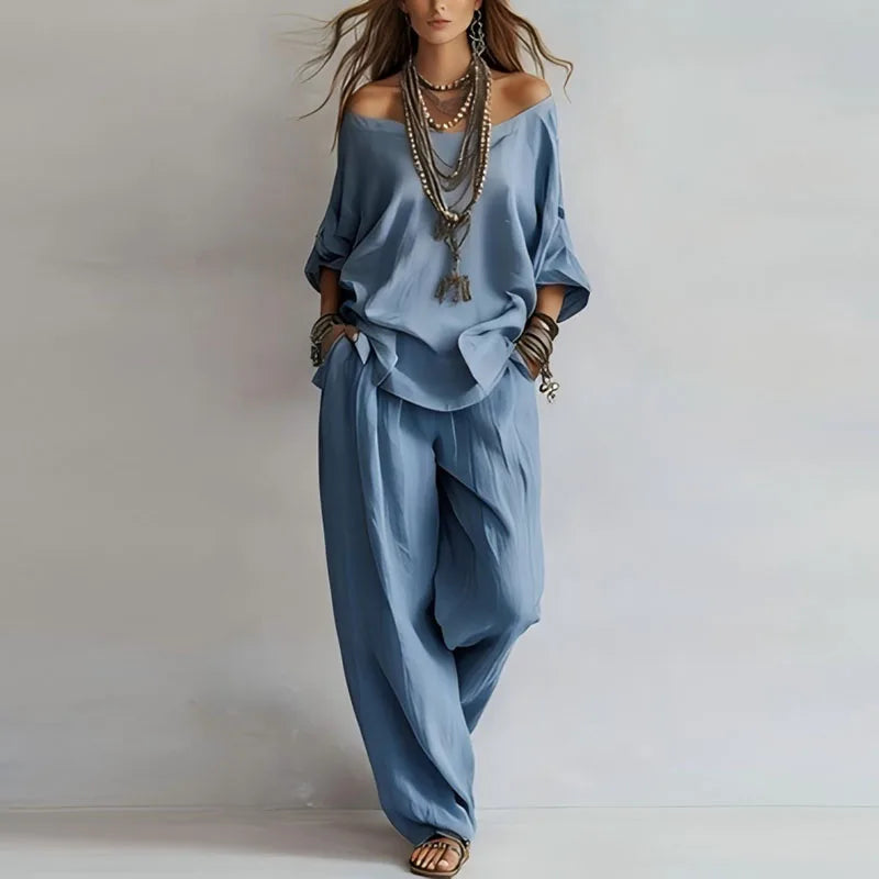 Dame palazzo sæt med off-shoulder design