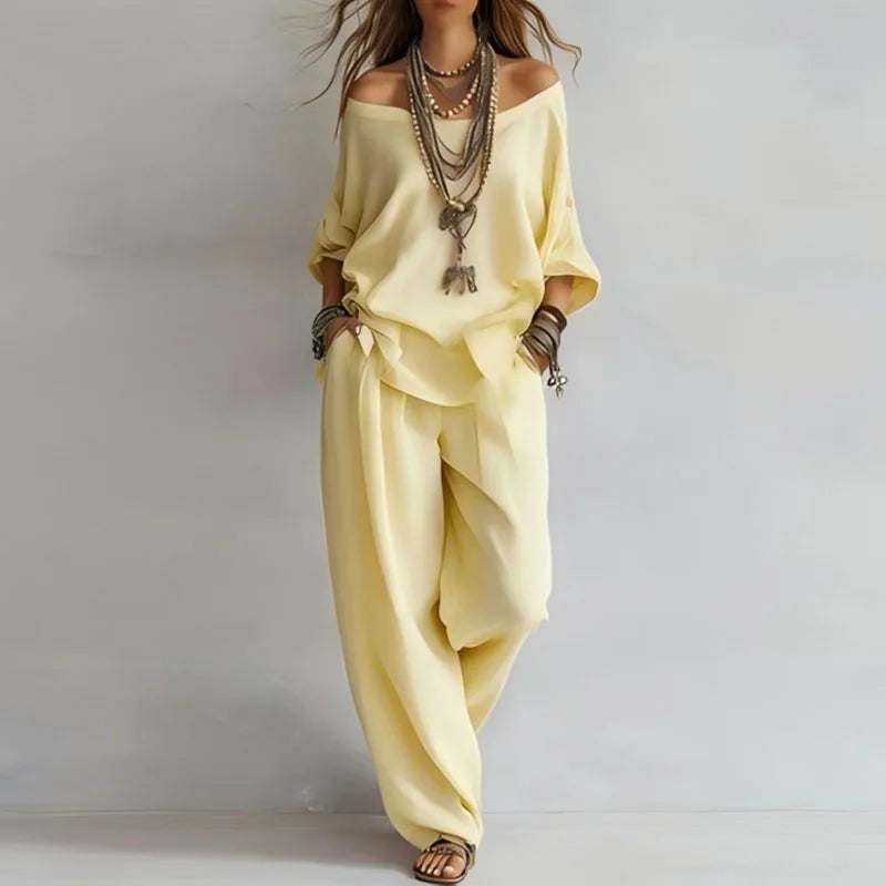 Dame palazzo sæt med off-shoulder design