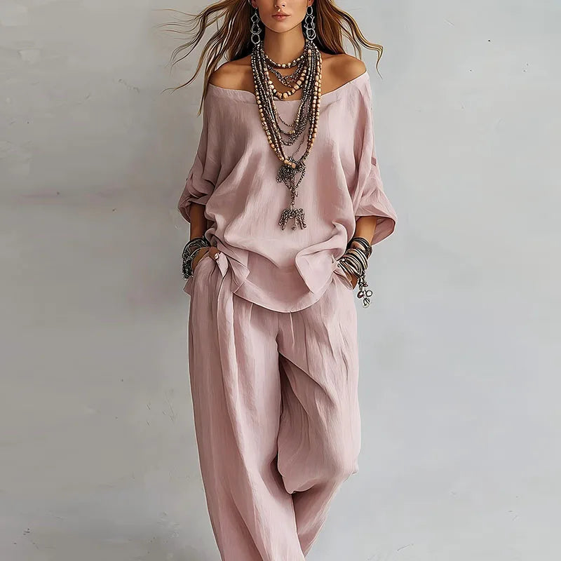 Dame palazzo sæt med off-shoulder design