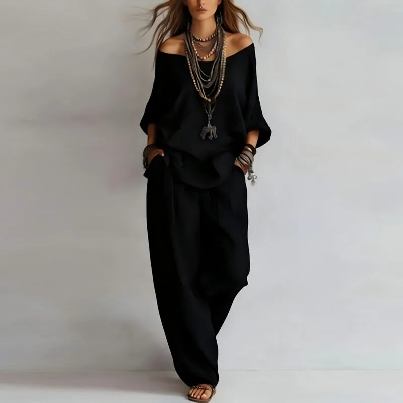 Dame palazzo sæt med off-shoulder design