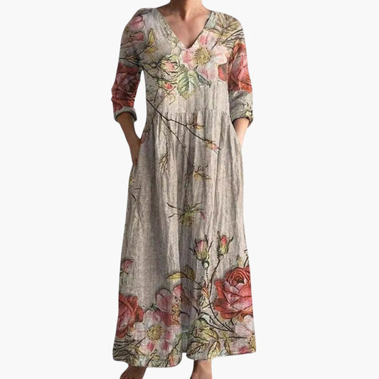 Dame V-Hals Boho Maxi Kjole