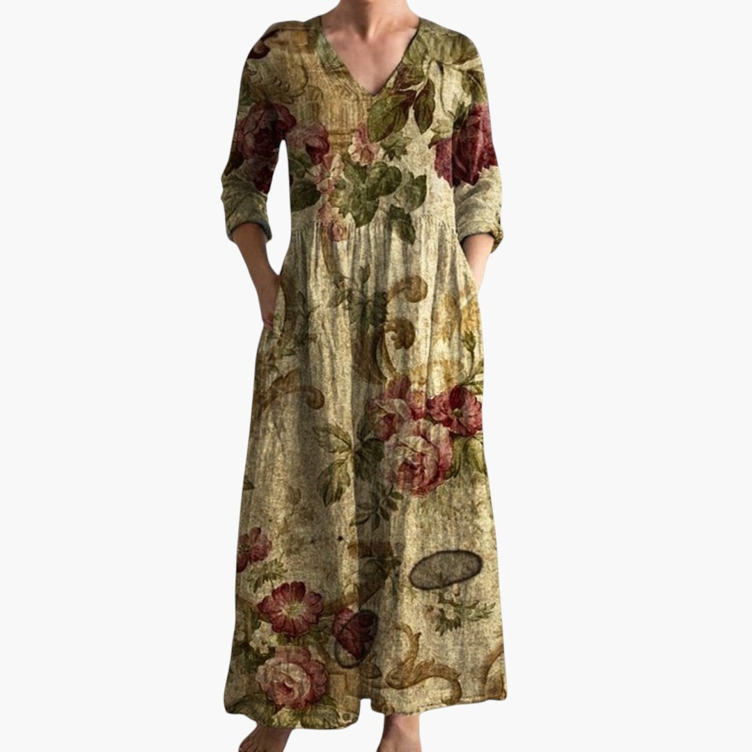 Dame V-Hals Boho Maxi Kjole