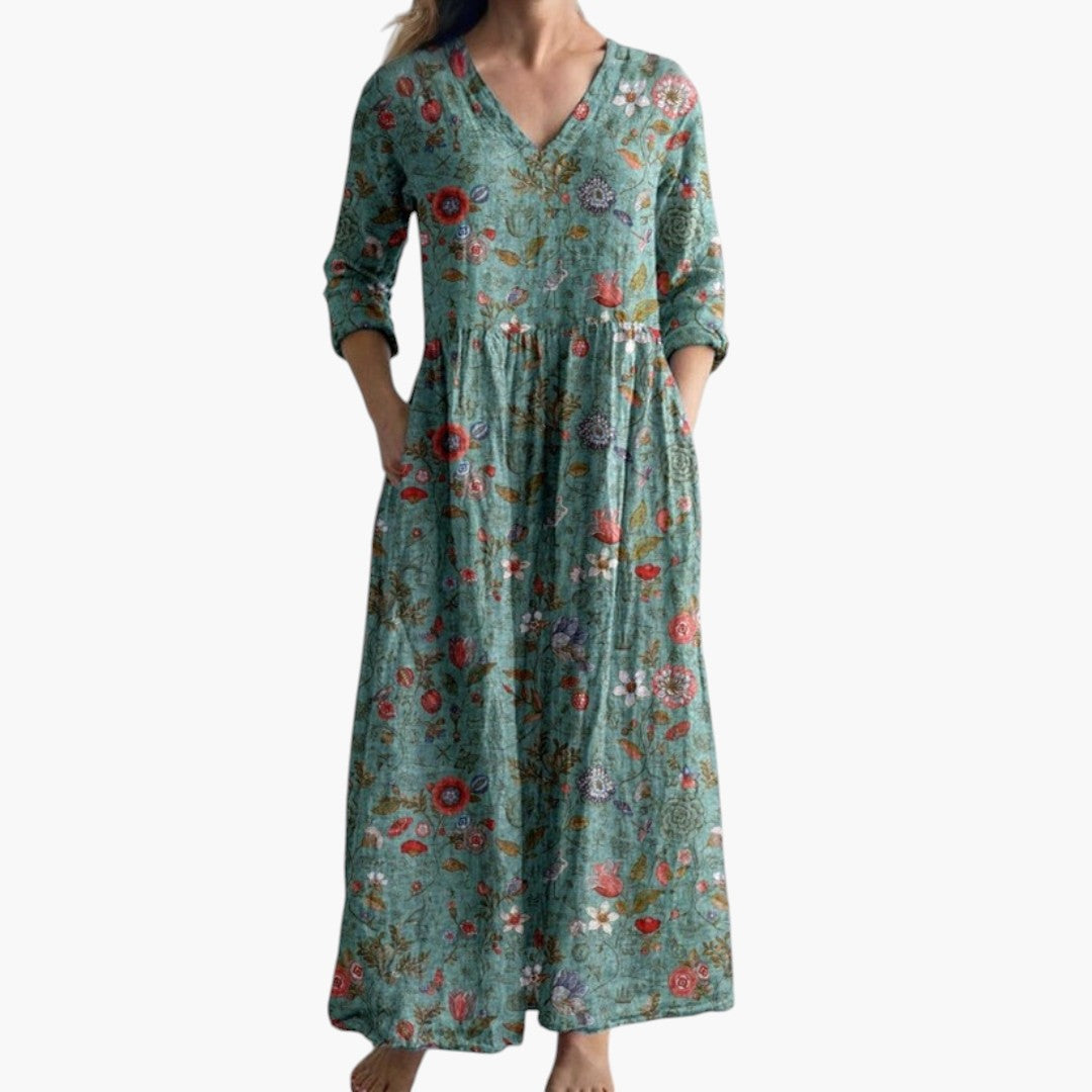 Dame V-Hals Boho Maxi Kjole