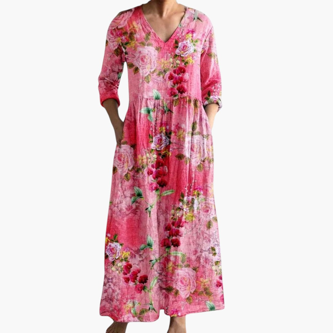 Dame V-Hals Boho Maxi Kjole