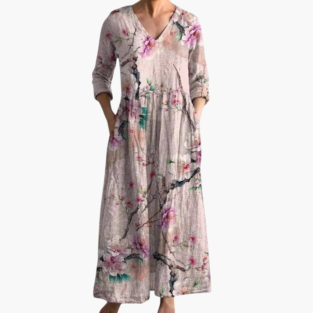 Dame V-Hals Boho Maxi Kjole