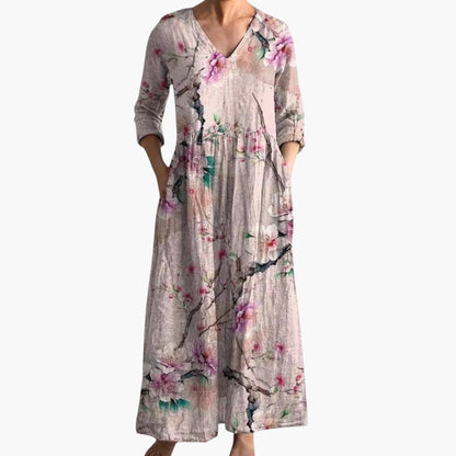 Dame V-Hals Boho Maxi Kjole