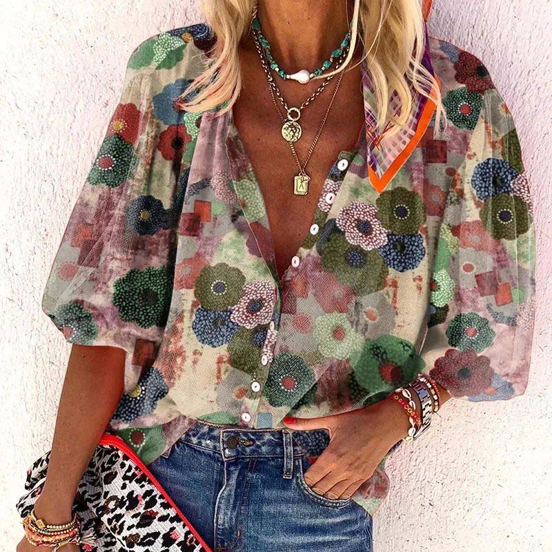 Pascale-marie | Chemisier à boutons floraux - Elegant Long Sleeve - Image 1