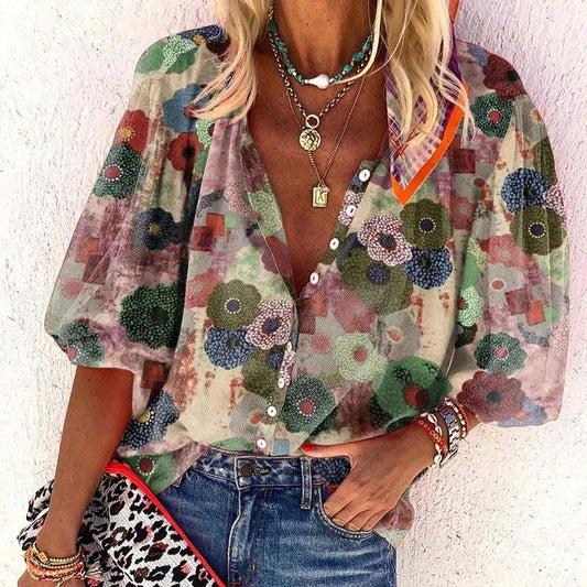 Pascale-marie | Chemisier à boutons floraux - Elegant Long Sleeve - Image 1