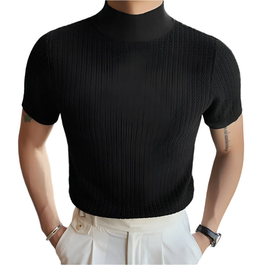 Xavier | T-shirt texturé à col haut et coupe étroite pour un style urbain moderne - Image 2
