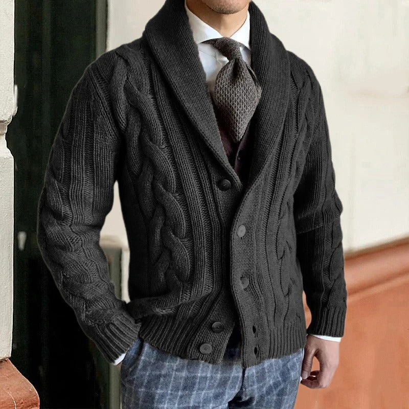 Cyrille | Pull en maille torsadée à col châle pour homme - Image 4