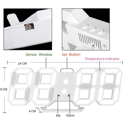 Digital 3D LED Vægur – Moderne Design med Dæmpningsfunktion og Optimal Synlighed