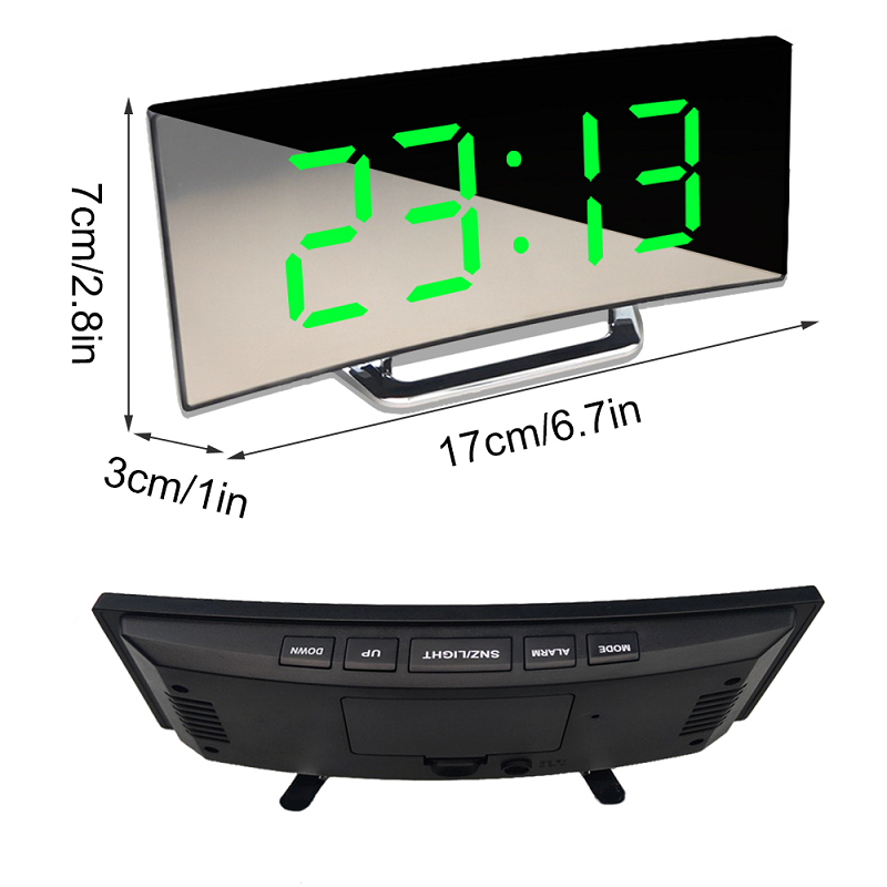 Digital Ur | LED Spejl Alarmur | Automatisk Dæmpning Blændfri | CurveClock