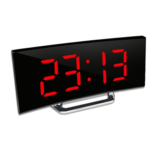 Digital Ur | LED Spejl Alarmur | Automatisk Dæmpning Blændfri | CurveClock