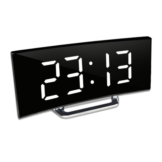 Digital Ur | LED Spejl Alarmur | Automatisk Dæmpning Blændfri | CurveClock