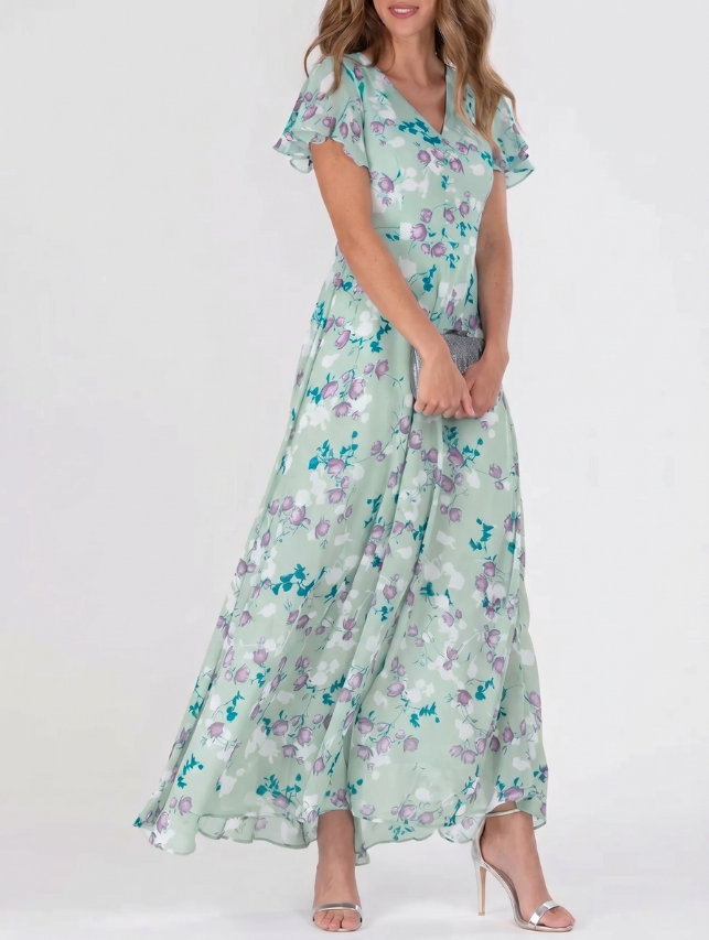 Dina | Dame Blomstret V-Hals Maxikjole - Image 1