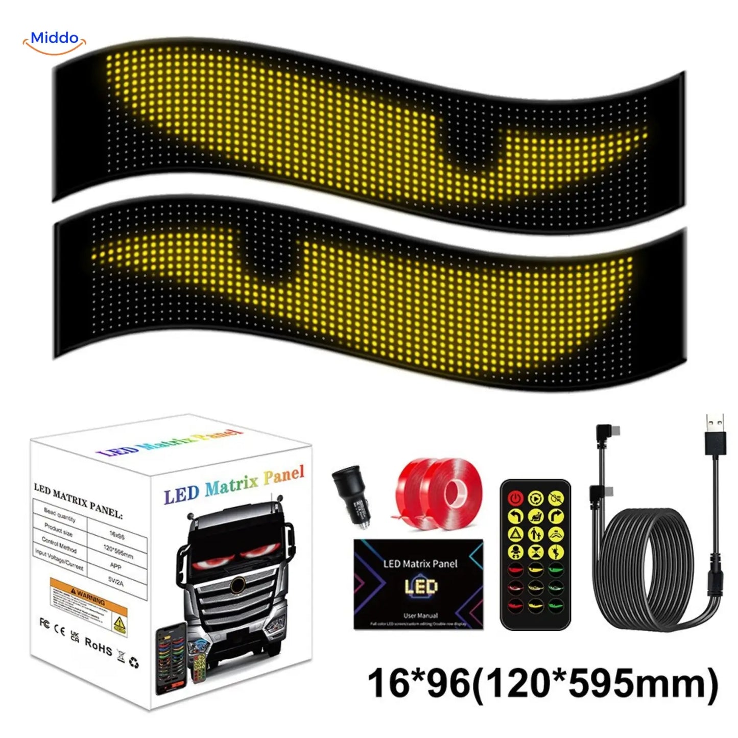 DriveFlex™ Matrix LED Skærm | Djævle Øjne, Tekster & Animationer via App + Fjernbetjening