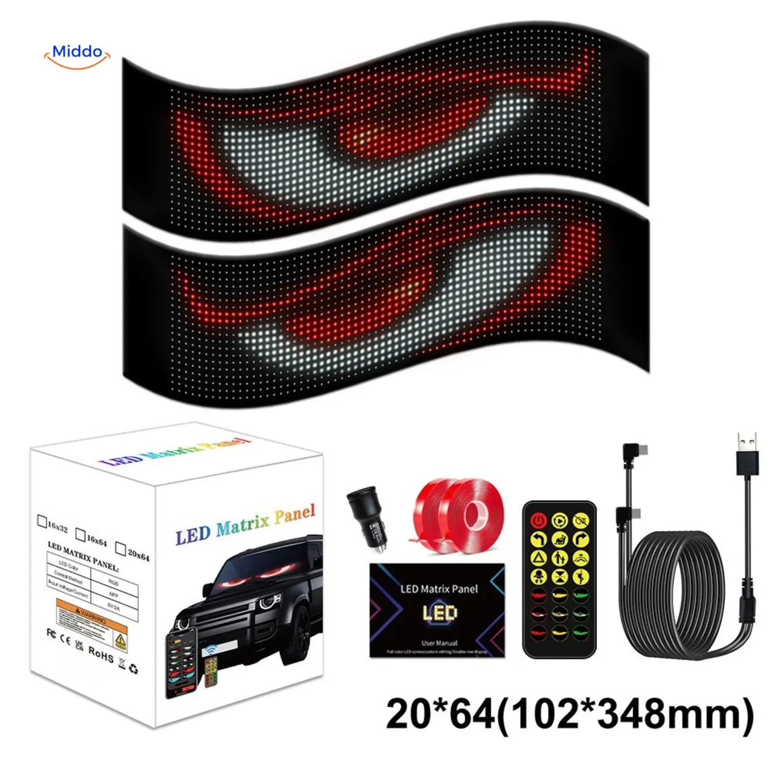 DriveFlex™ Matrix LED Skærm | Djævle Øjne, Tekster & Animationer via App + Fjernbetjening