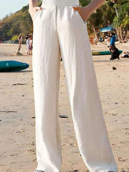 Couture-moda | Nathalie Leg Trousers - Taille haute - Pantalon de lin léger et respirant - Image 4