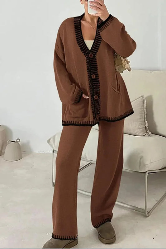Gabriella | Ensemble Pantalon et Cardigan Col V Femme - Image 1