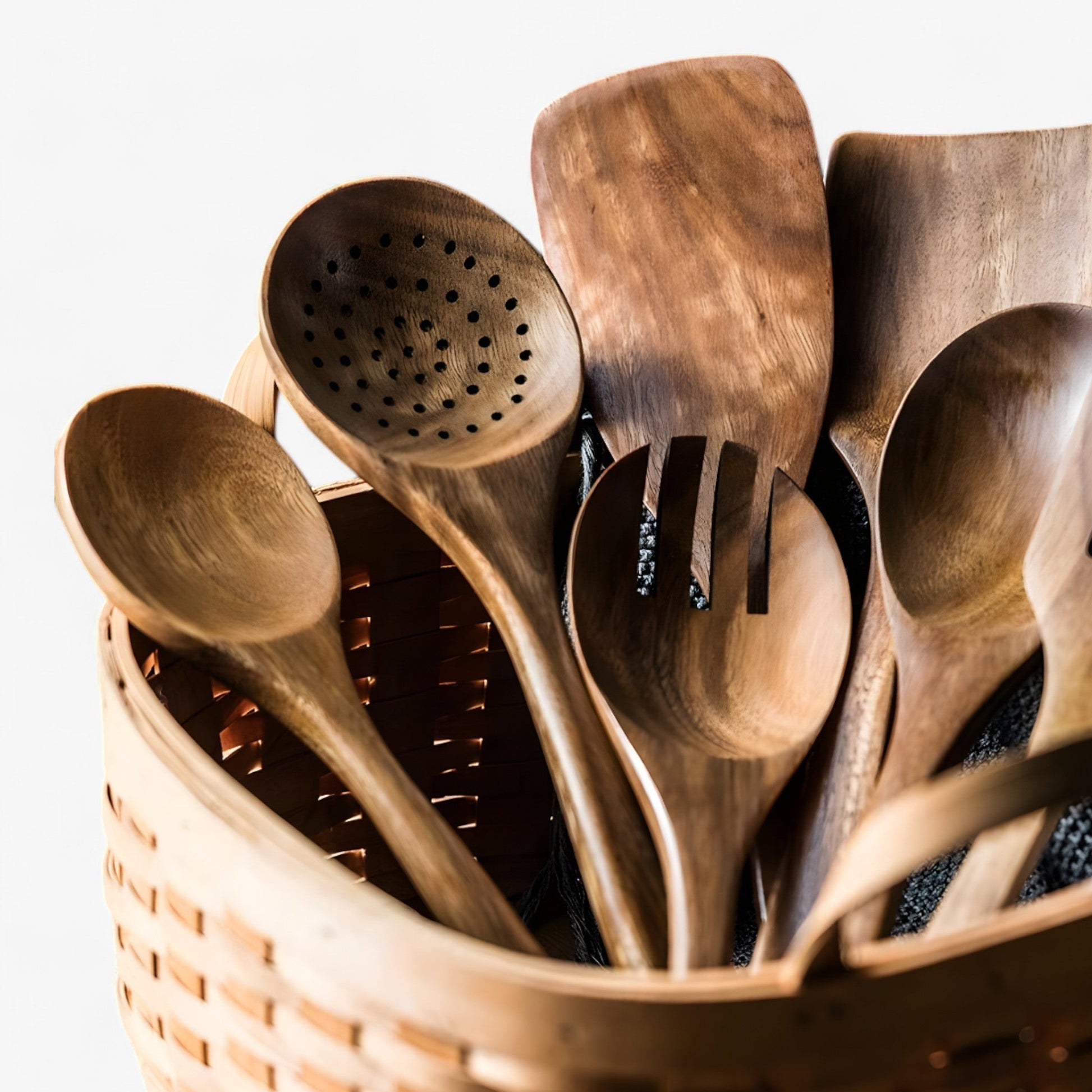 Elegant Teak Køkkenredskabs Sæt – 9 Stykker med Holder