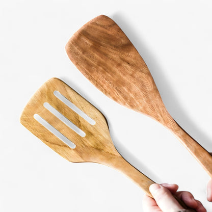 Elegant Teak Køkkenredskabs Sæt – 9 Stykker med Holder