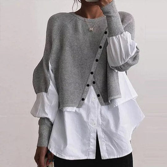 Lou | Pull Femme Boutonné Color Block - Image 1