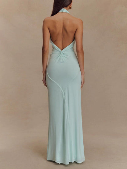 Image of Elly | Dame Halter Fitted Maxi Kjole