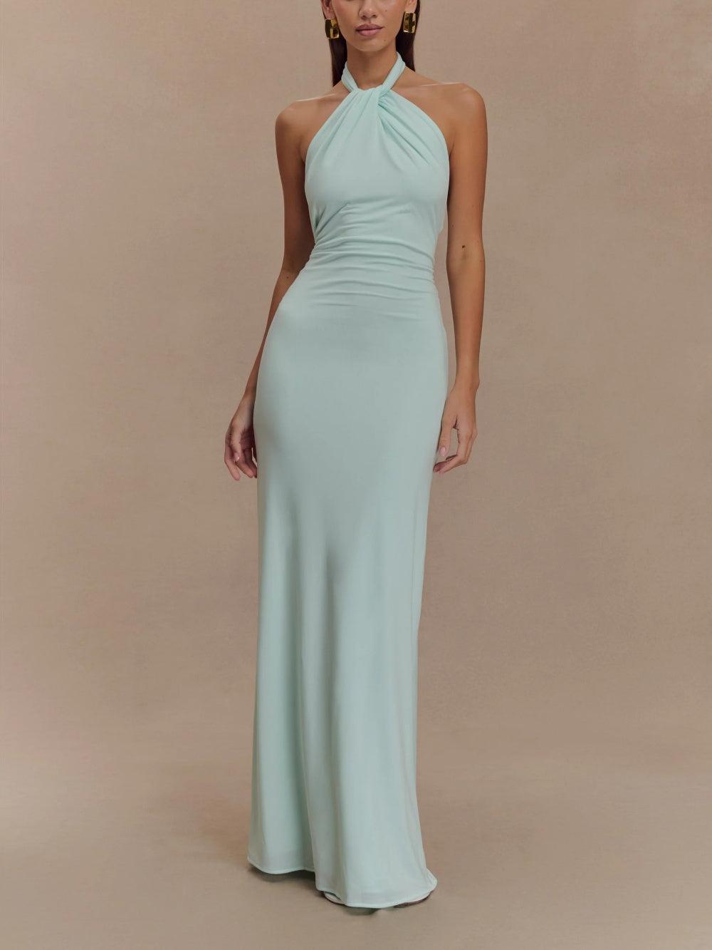 Image of Elly | Dame Halter Fitted Maxi Kjole