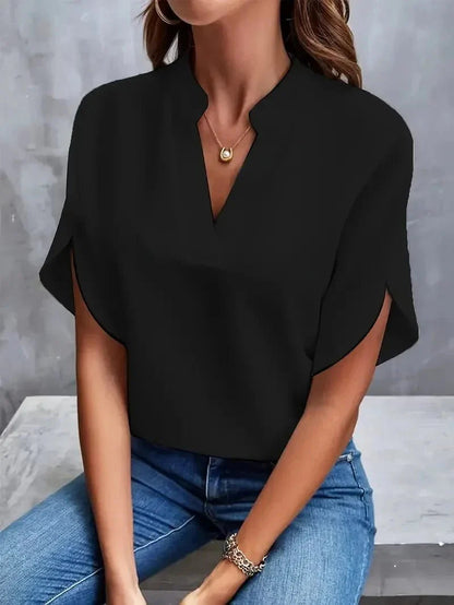Image of Engelke | Dame V-Hals Bluse med Slidsærmer