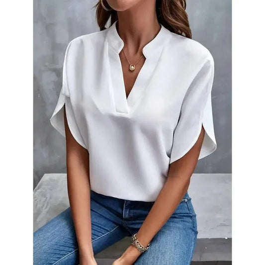 Image of Engelke | Dame V-Hals Bluse med Slidsærmer