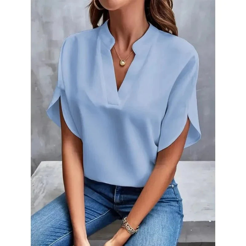 Image of Engelke | Dame V-Hals Bluse med Slidsærmer