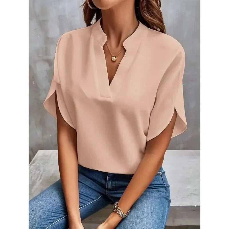 Image of Engelke | Dame V-Hals Bluse med Slidsærmer