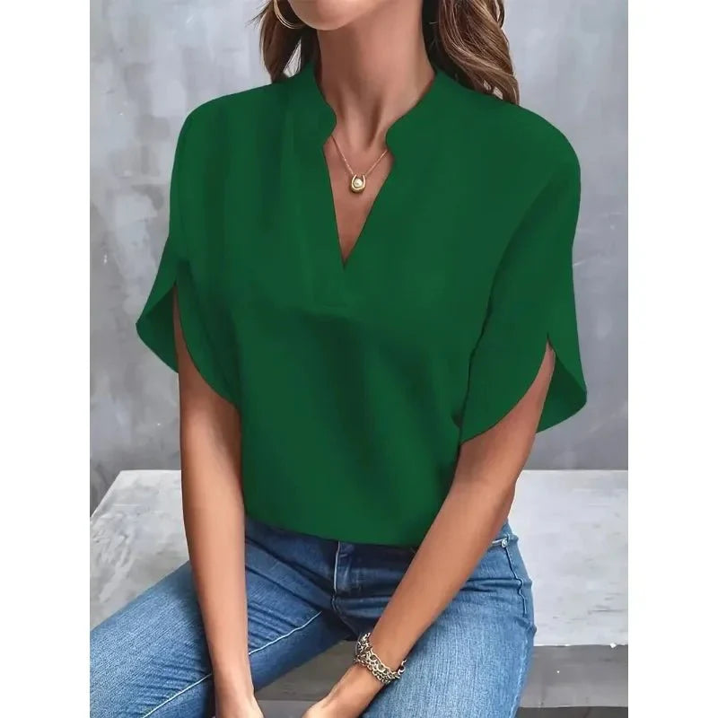 Image of Engelke | Dame V-Hals Bluse med Slidsærmer