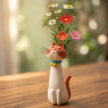 Felina™ – Håndlavet Keramisk Kat Blomster Vase